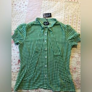 Hell Bunny Annemarie Green Gingham Blouse NWT